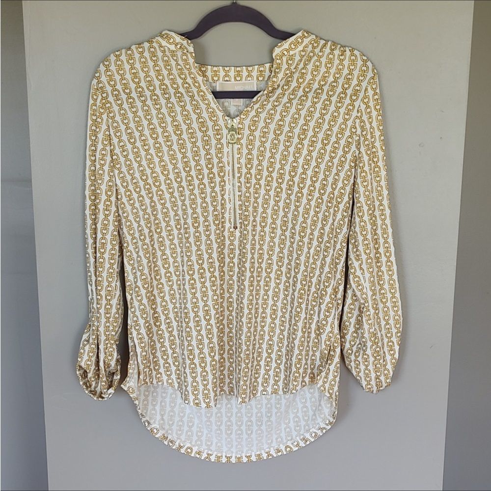 Michael Kors Chainlink MK Logo Zipper Top Cream/Gold - Picture 8 of 10